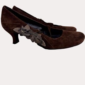 Hispanitas Spain Suede Mary Jane Floral Heels Pumps Shoes 38 US 7 bv
